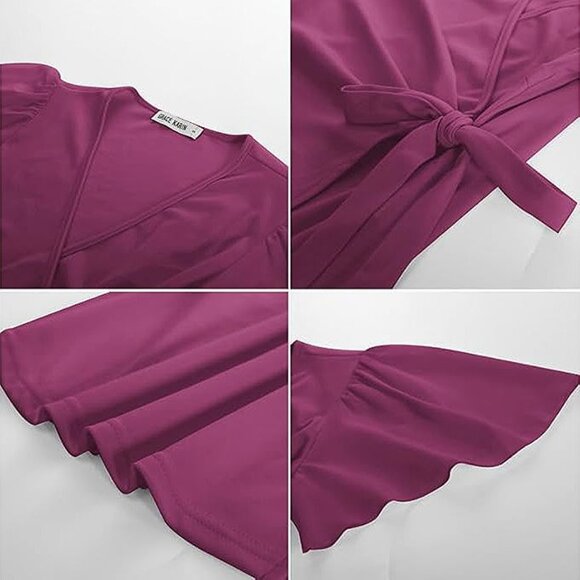 2025 Womens Summer Tops Dressy Business Casual Chiffon Short Sleeve - Picture 7 of 7